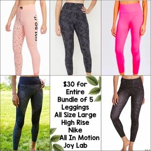 Leggings Bundle 5 Sz LG High-Rise Pair of Nike & All In Motion & 3 Pairs JoyLab